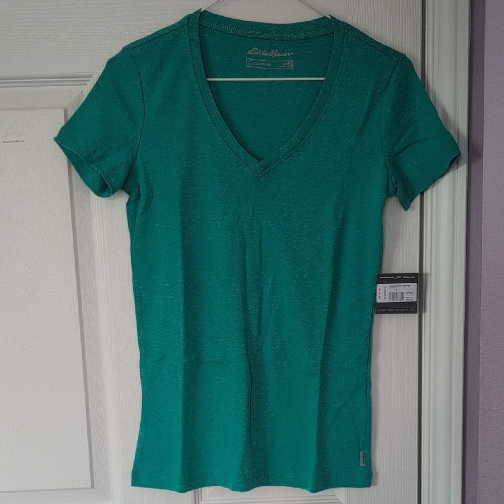 NWT s.S Eddie Bauer Women's Teal V-Neck Top